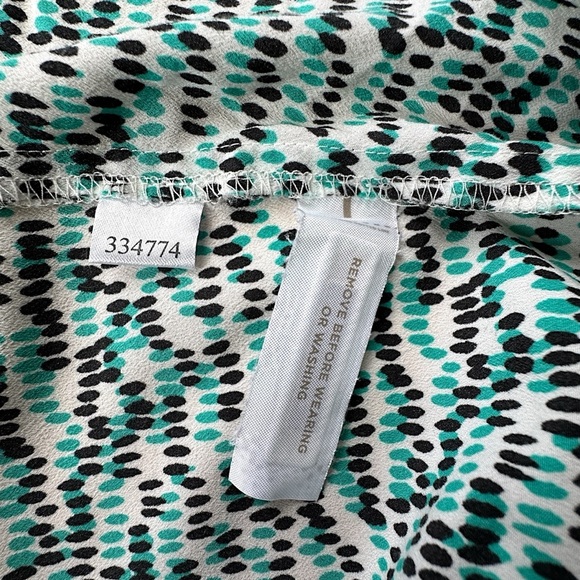 LOFT | NWOT SLEEVELESS RUFFLE TIE NECK TOP GREEN & BLACK GRAPHIC PRINT | SMALL - Picture 6 of 8